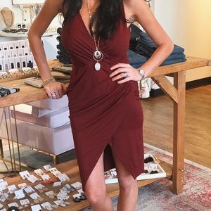 NWT Gathered Wrap Front Slit Dress